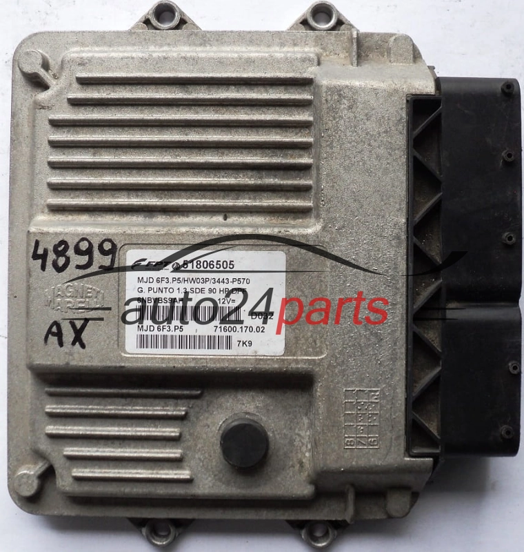 KOMPUTER STEROWNIK SILNIKA FIAT GRANDE PUNTO 1.3 MJET SDE 51806505, MJD6F3P5, MJD 6F3.P5/HW03P/3443-P570 7160017002, 71600.170.02