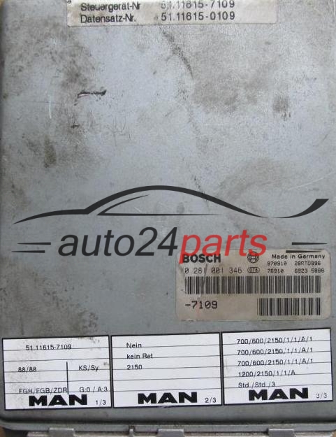 ECU CENTRALITA DE MOTOR MAN BOSCH 0 281 001 346, 0281001346, 51 11615-7039, 51116157039