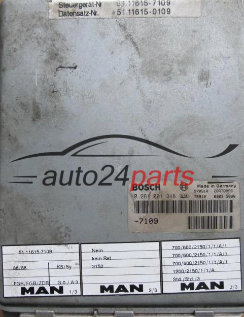 ECU CENTRALITA DE MOTOR MAN BOSCH 0 281 001 346, 0281001346, 51 11615-7039, 51116157039