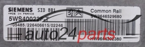 KOMPUTER STEROWNIK SILNIKA CITROEN C5 2.0 HDI SIEMENS 5WS40022F-T, 5WS40022FT, SW9646529680, HW9644302380, SID801