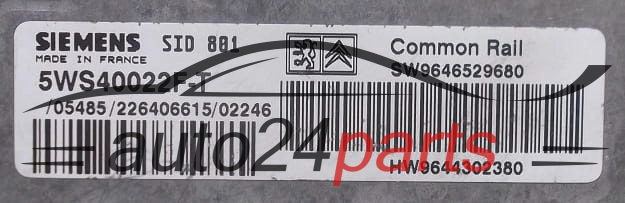 KOMPUTER STEROWNIK SILNIKA CITROEN C5 2.0 HDI SIEMENS 5WS40022F-T, 5WS40022FT, SW9646529680, HW9644302380, SID801