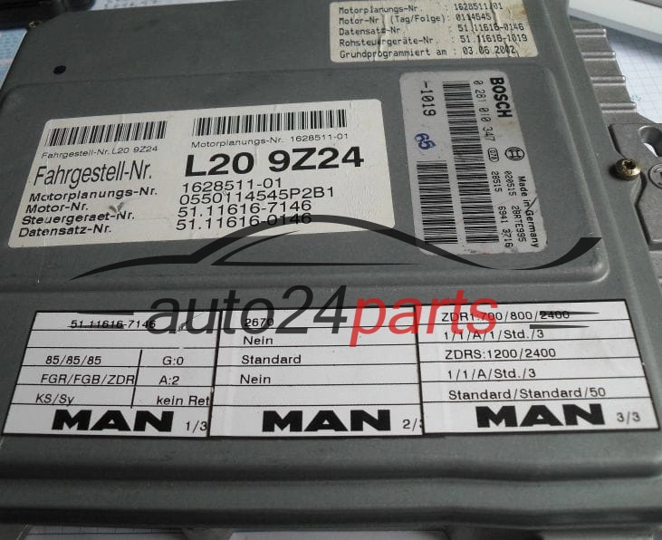 CALCULATEUR MOTEUR MAN BOSCH 0 281 010 347, 0281010347, L20 9Z24, 51.11 616-7146, 51116167146 