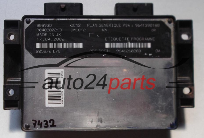 MOTORSTEUERGERÄT ECU STEUERGERAT PEUGEOT PARTNER 1.9 D LUCAS R04080026D, PSA 9641390180, SOFT 9646260280, DCN2