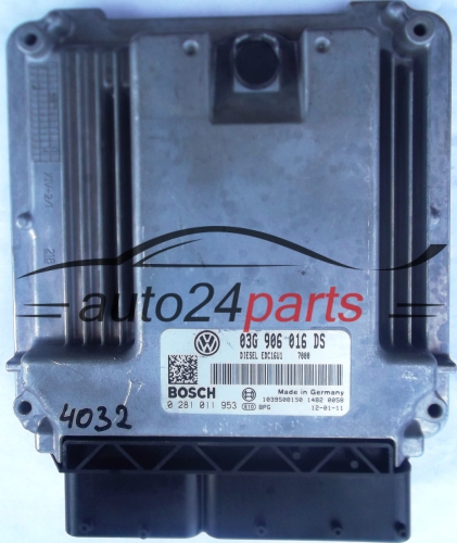 MOTORSTEUERGERÄT ECU STEUERGERAT SKODA OCTAVIA 2.0 TDI 03G906016DS, 03G 906 016 DS, BOSCH 0281011953, 0 281 011 953, DIESEL EDC16U1 7000 1039S08150 
