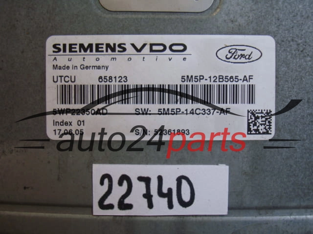 KOMPUTER STEROWNIK SILNIKA FORD FOCUS 1.6 SIEMENS VDO 5WP22350AD, 5M5P-12B565-AF, 5M5P12B565AF, 5M5P-14C337-AF, 5M5P14C337AF