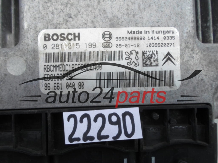 KOMPUTER STEROWNIK SILNIKA CITROEN PEUGEOT 2.2 HDI BOSCH 0 281 015 199, 0281015199, 96 661 040 80, 9666104080