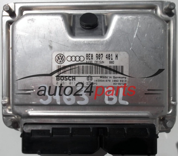 KOMPUTER STEROWNIK SILNIKA AUDI A4 A6 2.5 TDI 8E0907401N, 8E0 907 401 N, BOSCH 0281011386, 0 281 011 386, DIESEL EDC15UM+ 0003 1039S01878