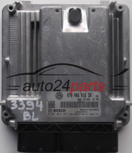 MOTORSTEUERGERÄT ECU STEUERGERÄT VW VOLKSWAGEN T5 2.5 TDI 070906016DR, 070 906 016 DR, BOSCH 0281014251, 0 281 014 251, DIESEL EDC16U31 1584 1039S23743