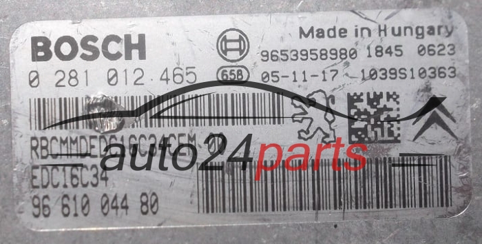 KOMPUTER STEROWNIK SILNIKA PEUGEOT 207 1.6 HDI BOSCH 0 281 012 465,  96 610 044 80