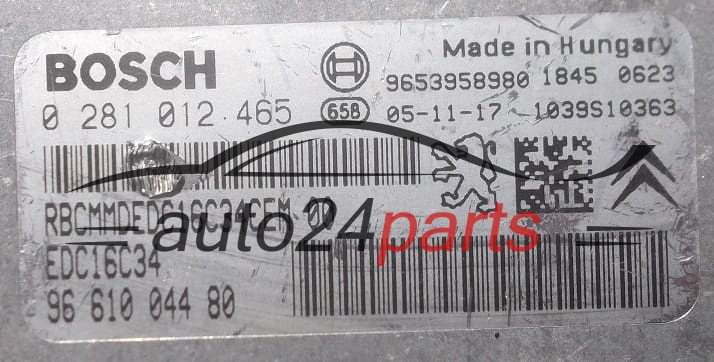 KOMPUTER STEROWNIK SILNIKA PEUGEOT 207 1.6 HDI BOSCH 0 281 012 465,  96 610 044 80