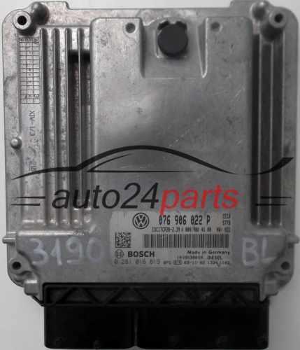 ECU CENTRALITA DE MOTOR VW VOLKSWAGEN CRAFTER 2.5 TDI 076906022P, 076 906 022 P, BOSCH 0281016819, 0 281 016 819, EDC17CP20-2.39 CECA 5778 1039S38089