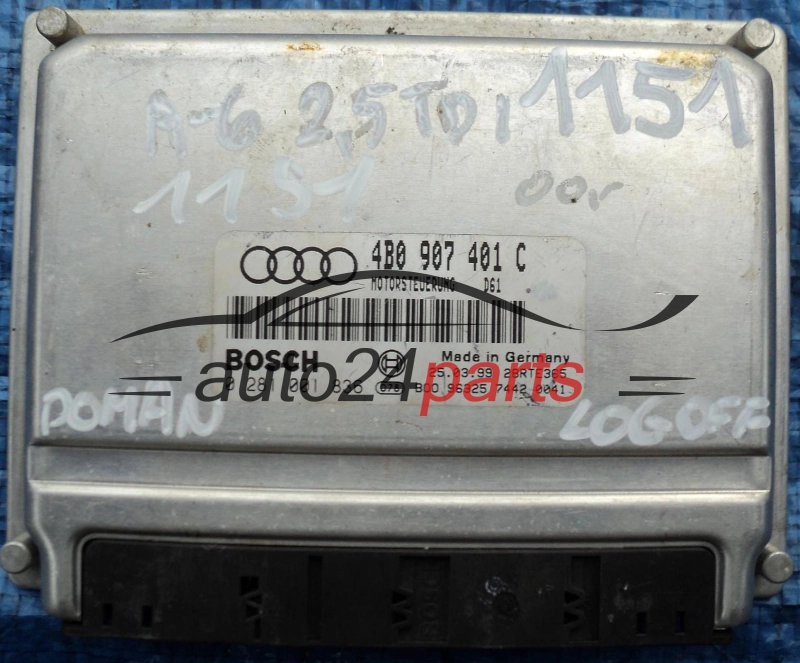 KOMPUTER STEROWNIK SILNIKA AUDI A6 2.5 TDI AKN 4B0 907 401 C, 4B0907401C, BOSCH 0 281 001 836, 0281001836
