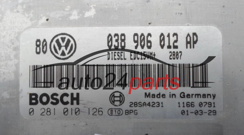 CALCULATEUR MOTEUR VOLKSWAGEN GOLF  BOSCH 0 281 010 126,  038 906 012 AP