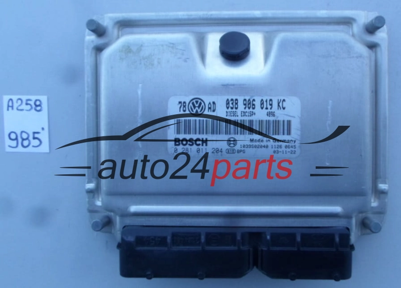 VW VOLKSWAGEN PASSAT 1.9 TDI 038906019KC, 038 906 019 KC, BOSCH 0281011204, 0 281 011 204, DIESEL EDC15P+ 4896 