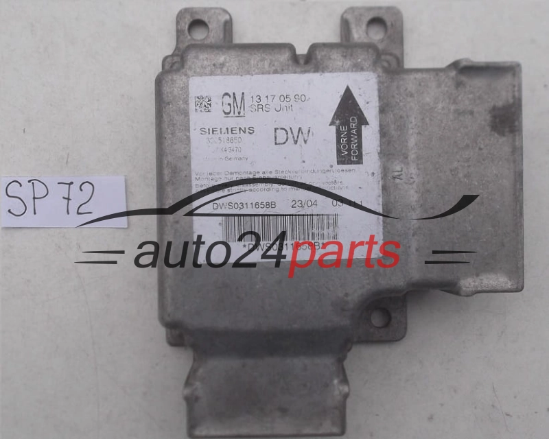 STEROWNIK MODUL PODUSZEK POWIETRZNYCH OPEL VECTRA C SIGNUM GM 13 17 05 90 DW