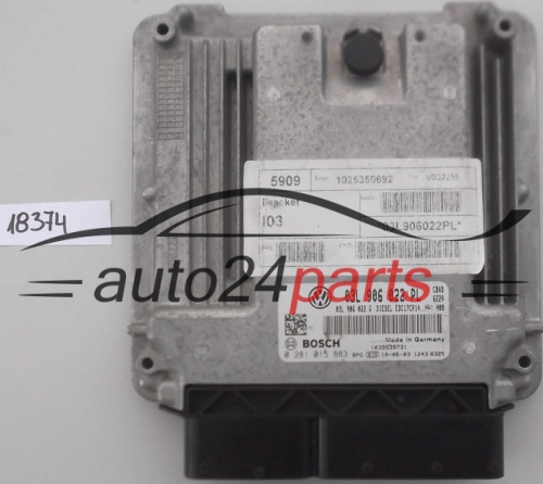 KOMPUTER STEROWNIK SILNIKA VW VOLKSWAGEN EOS 2.0 TDI BOSCH 0 281 015 883, 0281015883, 03L 906 022 PL, 03L906022PL, EDC17CP14