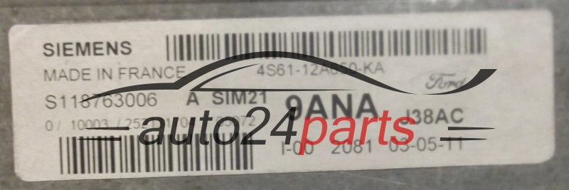 KOMPUTER STEROWNIK SILNIKA FORD FIESTA 1.3 SIEMENS S118763006 A,  4S61-12A650-KA,  9ANA