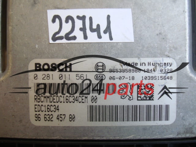 KOMPUTER STEROWNIK SILNIKA CITROEN C5 1.6 HDI BOSCH 0 281 011 561, 0281011561, 96 589 453 80, 9658945380, 9653958980, 1039S08536, EDC16C34